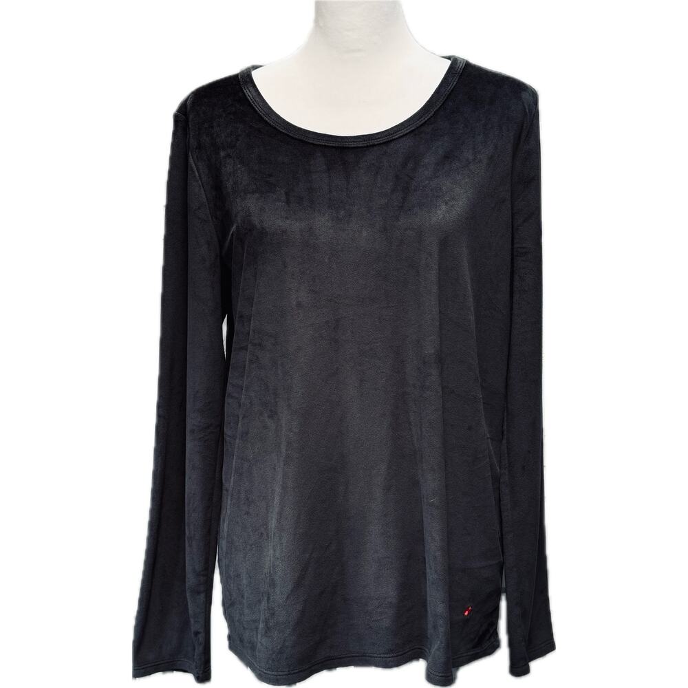 Lucky Brand Velvet Scoop Neck Witchy Goth Popover Top Cozy Soft Women L Black